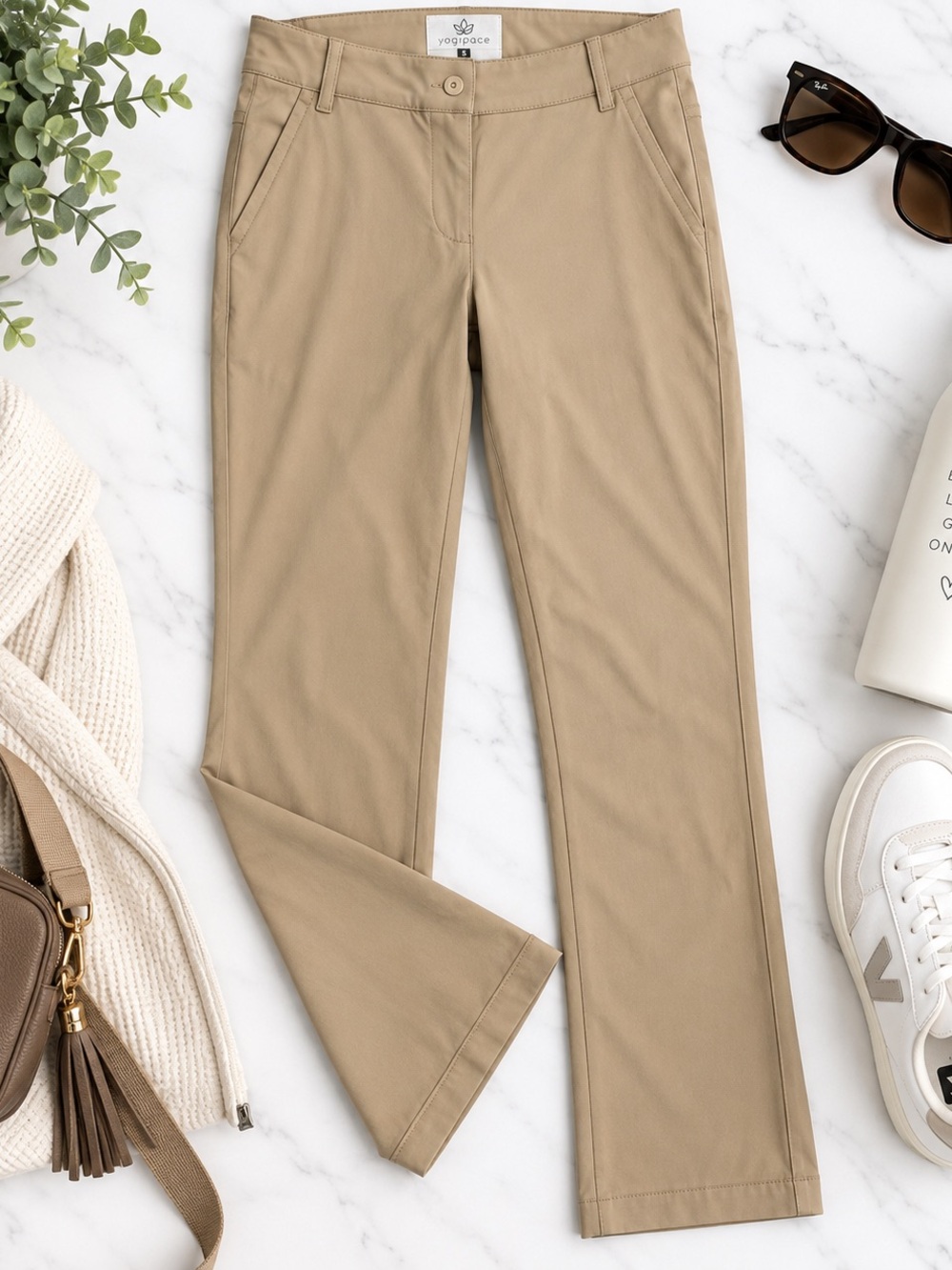 Yogipace Women’s Khaki Stretch Straight Leg Pants – Size Small